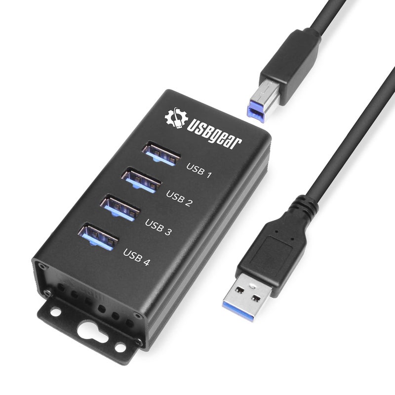 USBGear 4 Port USB Hub 3.2 Gen 1 â€“ Mountable SuperSpeed Data Hub with USB Ports for Laptop, PC, Desktop, and More, 5V/2A Power Adapter with Type-A to Type-B Cable (3ft), Computer Accessories - Image 1